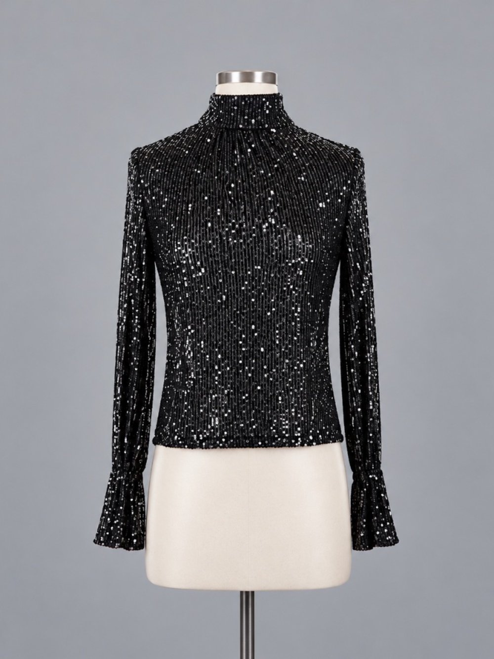 1.STATE Black Sequin Open Back Long Sleeve Top – Size XS – NWT